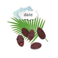 Several cute dates, date palm leaf and paper cut clouds. vector