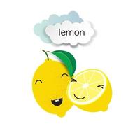 Two cute lemons and paper-cut clouds. Template for poster, postcard, packaging. vector