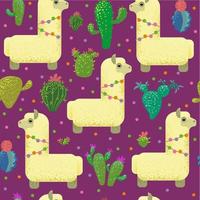 seamless pattern with cute llamas and various cacti. vector