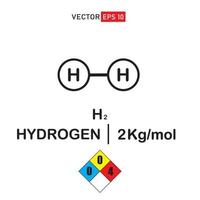 icono de molécula de gas hidrógeno h2 que consiste en hidrógeno. plano. ilustración vectorial, información de la estructura de la molécula con peso molecular y diamante nfpa vector