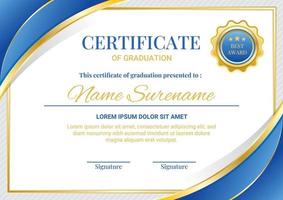 certificado de graduación azul y dorado relación de tamaño de papel a4 vector