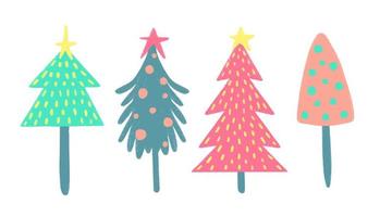 Watercolor vector illustration of Christmas trees. Merry Christmas and Happy New Year greeting card.