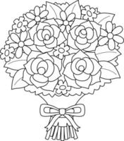 Wedding Flower Bouquet Isolated Coloring Page vector