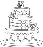 pastel de bodas aislado página para colorear para niños vector