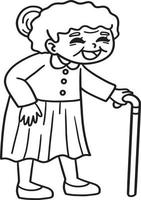 Old Woman Isolated Coloring Page for Kids vector