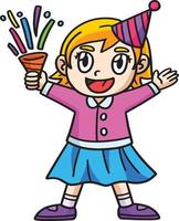 niña celebrando el año nuevo dibujos animados color clipart vector