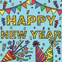 New Year Banner and Party Hat Colored Cartoon vector