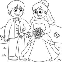 Wedding Groom And Bride Coloring Page for Kids vector