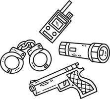 Police Officer Equipment Isolated Coloring Page vector