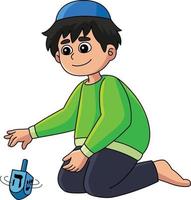 Hanukkah Boy Playing Dreidel Cartoon Clipart vector