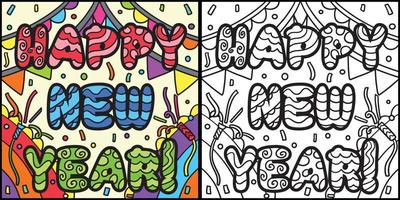 Happy New Year Banner Coloring Page Illustration vector
