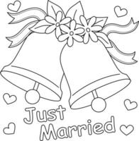 Wedding Bell Just Married Coloring Page for Kids vector