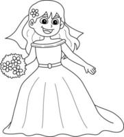 Wedding Bride Isolated Coloring Page for Kids vector