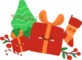 Funny Christmas Giftbox Hand Drawn Flat Illustration png