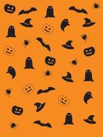 halloween spooky, pumpkin, spider, bat, witch hat seamless pattern vector