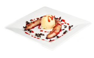 Bake banana with vanilla ice cream photo