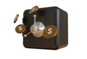 3d render, closed metallic safe box isolated png