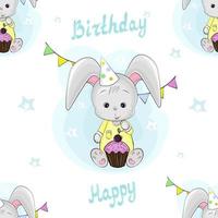 seamless pattern with cute bunny birthday vector
