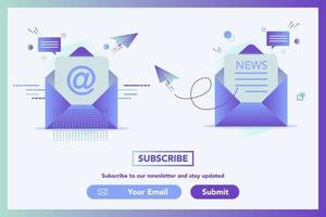 Newsletter and Mail concept illustration. Emailing, Digital marketing. Get in touch, initiate contact, contact us. Email marketing, web chat, 24 hour support. Subscribe concept. vector