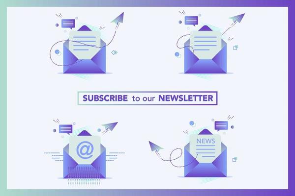 Newsletter and Mail concept illustration. Emailing, Digital marketing. Get in touch, initiate contact, contact us. Email marketing, web chat, 24 hour support. Subscribe concept.