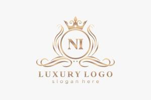 Initial NI Letter Royal Luxury Logo template in vector art for Restaurant, Royalty, Boutique, Cafe, Hotel, Heraldic, Jewelry, Fashion and other vector illustration.