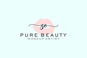 diseño de logotipo prefabricado inicial de labios de acuarela zo, logotipo para marca comercial de artista de maquillaje, diseño de logotipo de boutique de belleza rubor, logotipo de caligrafía con plantilla creativa. vector