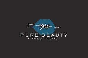 diseño de logotipo prefabricado inicial de labios de acuarela zm, logotipo para marca comercial de artista de maquillaje, diseño de logotipo de boutique de belleza rubor, logotipo de caligrafía con plantilla creativa. vector