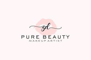 diseño de logotipo prefabricado inicial de labios de acuarela zd, logotipo para marca comercial de artista de maquillaje, diseño de logotipo de boutique de belleza rubor, logotipo de caligrafía con plantilla creativa. vector