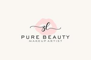 Initial ZL Watercolor Lips Premade Logo Design, Logo for Makeup Artist Business Branding, Blush Beauty Boutique Logo Design, Calligraphy Logo with creative template. vector