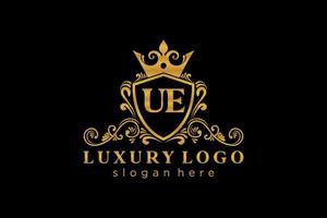 Initial UE Letter Royal Luxury Logo template in vector art for Restaurant, Royalty, Boutique, Cafe, Hotel, Heraldic, Jewelry, Fashion and other vector illustration.