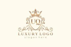 Initial UQ Letter Royal Luxury Logo template in vector art for Restaurant, Royalty, Boutique, Cafe, Hotel, Heraldic, Jewelry, Fashion and other vector illustration.