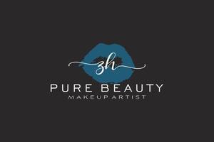 Initial ZH Watercolor Lips Premade Logo Design, Logo for Makeup Artist Business Branding, Blush Beauty Boutique Logo Design, Calligraphy Logo with creative template. vector