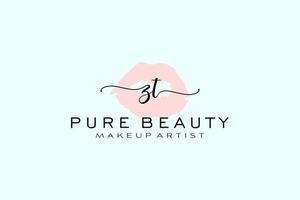 Initial ZT Watercolor Lips Premade Logo Design, Logo for Makeup Artist Business Branding, Blush Beauty Boutique Logo Design, Calligraphy Logo with creative template. vector