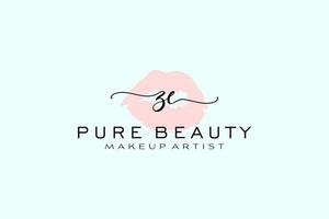 diseño de logotipo prefabricado inicial de labios de acuarela ze, logotipo para marca comercial de artista de maquillaje, diseño de logotipo de boutique de belleza rubor, logotipo de caligrafía con plantilla creativa. vector