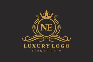 Initial NE Letter Royal Luxury Logo template in vector art for Restaurant, Royalty, Boutique, Cafe, Hotel, Heraldic, Jewelry, Fashion and other vector illustration.