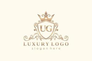 Initial UG Letter Royal Luxury Logo template in vector art for Restaurant, Royalty, Boutique, Cafe, Hotel, Heraldic, Jewelry, Fashion and other vector illustration.