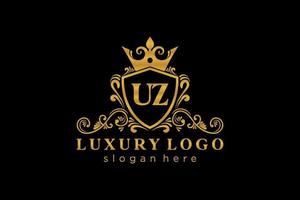 plantilla de logotipo de lujo real con letra uz inicial en arte vectorial para restaurante, realeza, boutique, cafetería, hotel, heráldica, joyería, moda y otras ilustraciones vectoriales. vector