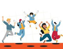 Group of young people jumping and having fun illustrated vector