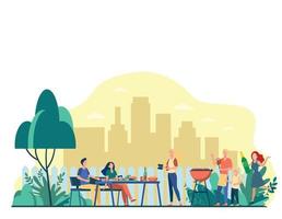 family barbecue party backyard people grilling food park garden vector