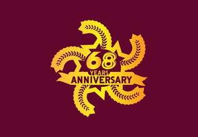 Diseño de logo y pegatina de aniversario de 68 años. vector