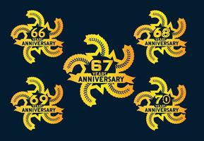 Diseño de logotipo y pegatina de aniversario de 66 a 70 años. vector