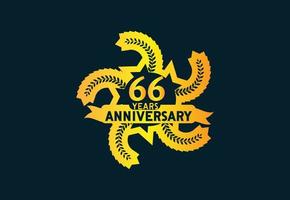 Diseño de logo y pegatina de aniversario de 66 años. vector