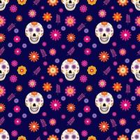 dia de los muertos patrón sin costuras de símbolos tradicionales mexicanos. plantilla vectorial fácil de editar para tarjeta de felicitación, pancarta, afiche, invitación de fiesta, tela, textil, papel envolvente, etc. vector