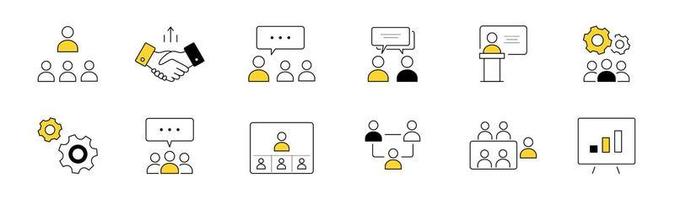 Business meeting communication doodle icons set vector