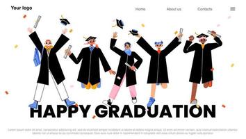 Happy graduation banner with graduates jump vector