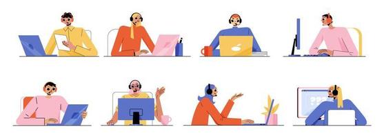 Call center with operators in headset vector