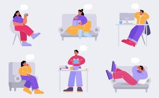 Thoughtful people illustration flat characters set vector