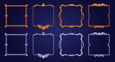 Set of square gold and silver ui game frames vector