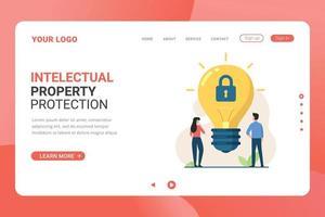 Intelectual property protection service landing page template vector