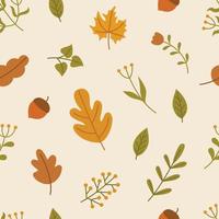Autumn leaves and flowers seamless pattern background wallpaper vector